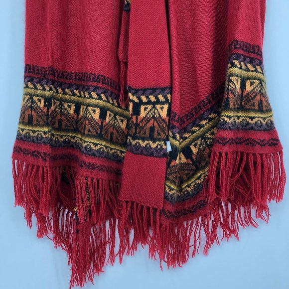Vibrant Red Sleeveless Poncho | Versatile for All Seasons - Picture 3 of 6